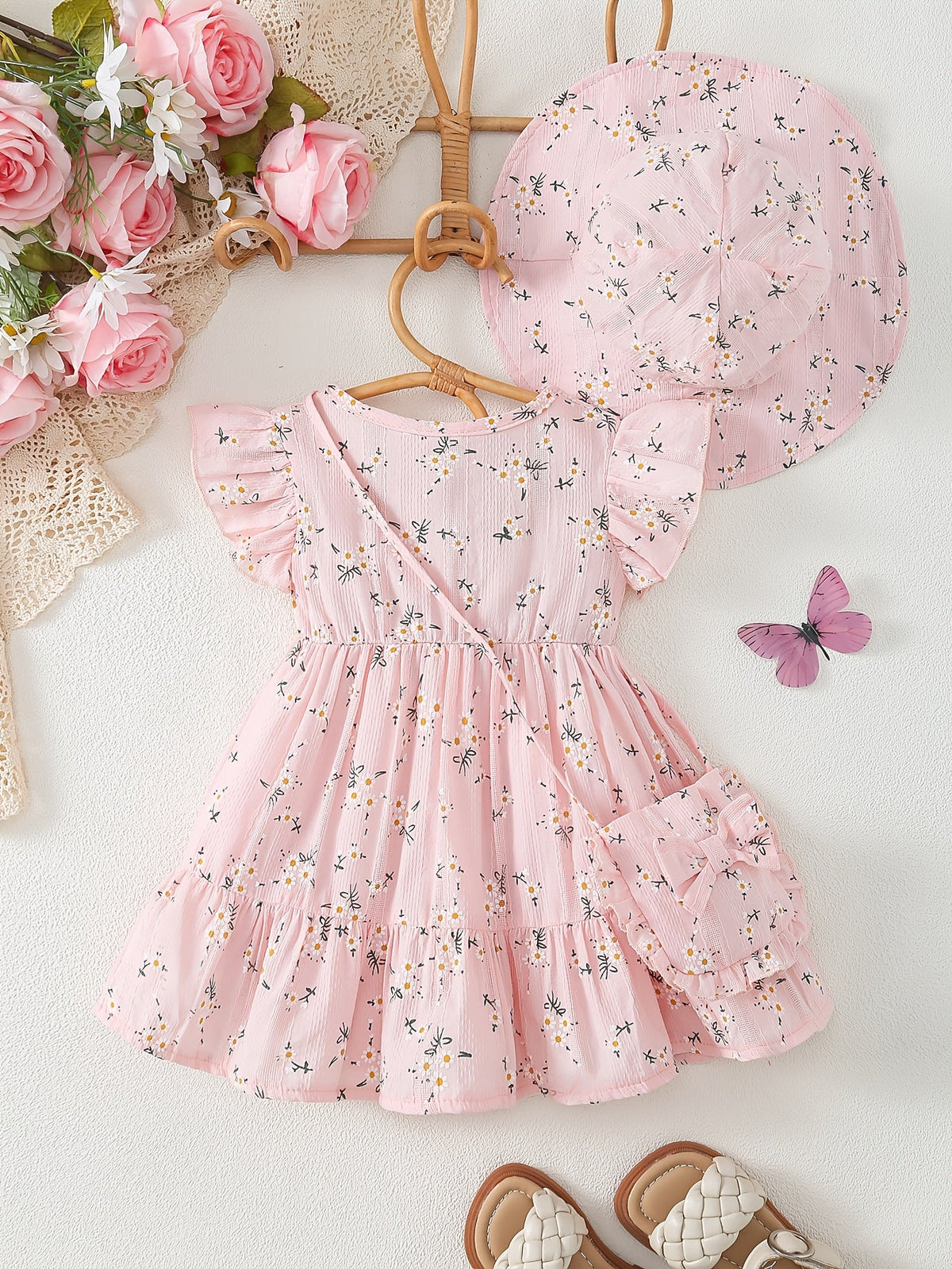 Baby Girls Outfit Set - 3-Piece Floral Ruffle – view 6