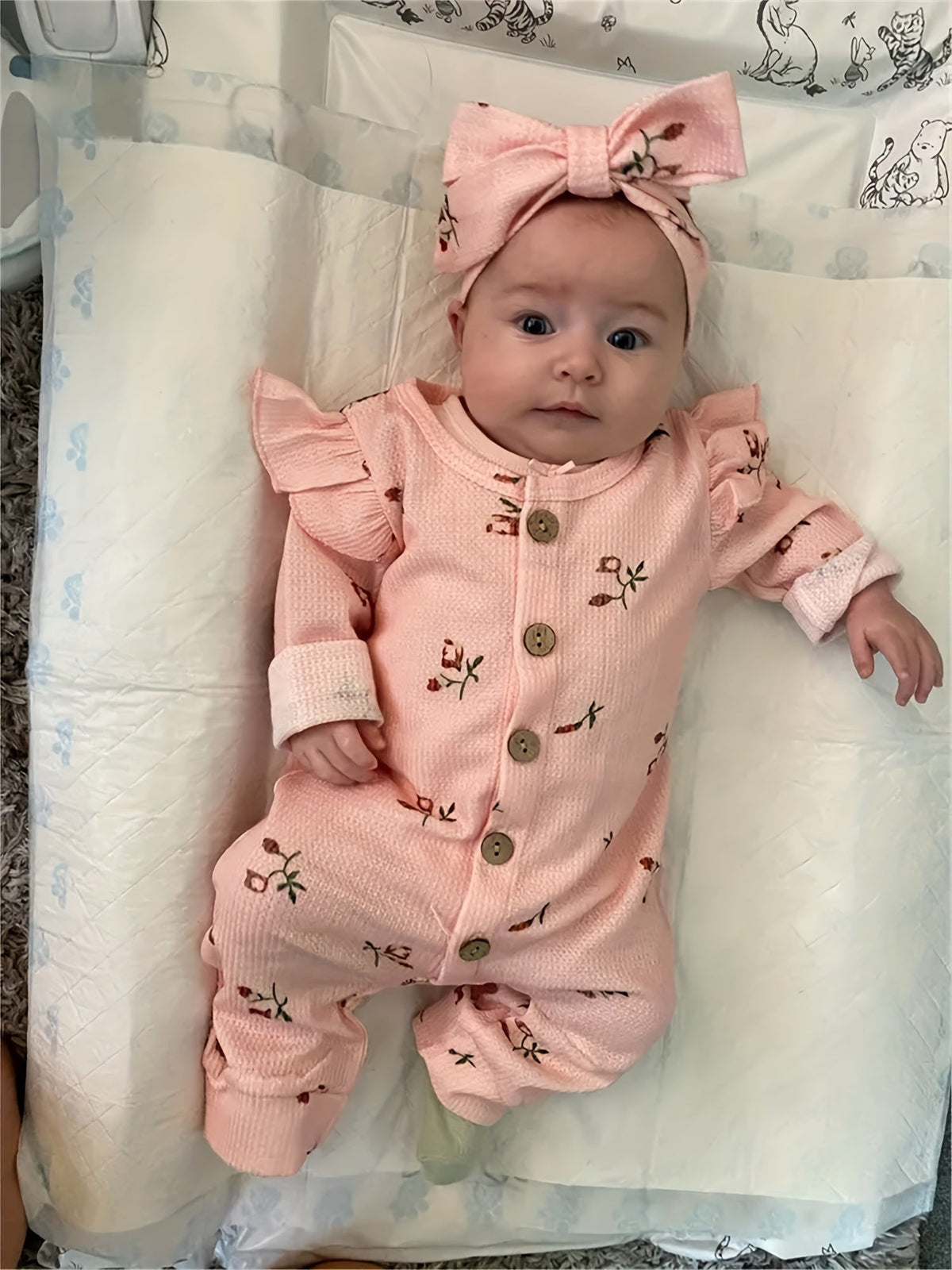 Baby Girls Outfit Set - Floral Ruffle Waffle Knit – view 4