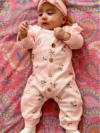 Baby Girls Outfit Set - Floral Ruffle Waffle Knit – view 8
