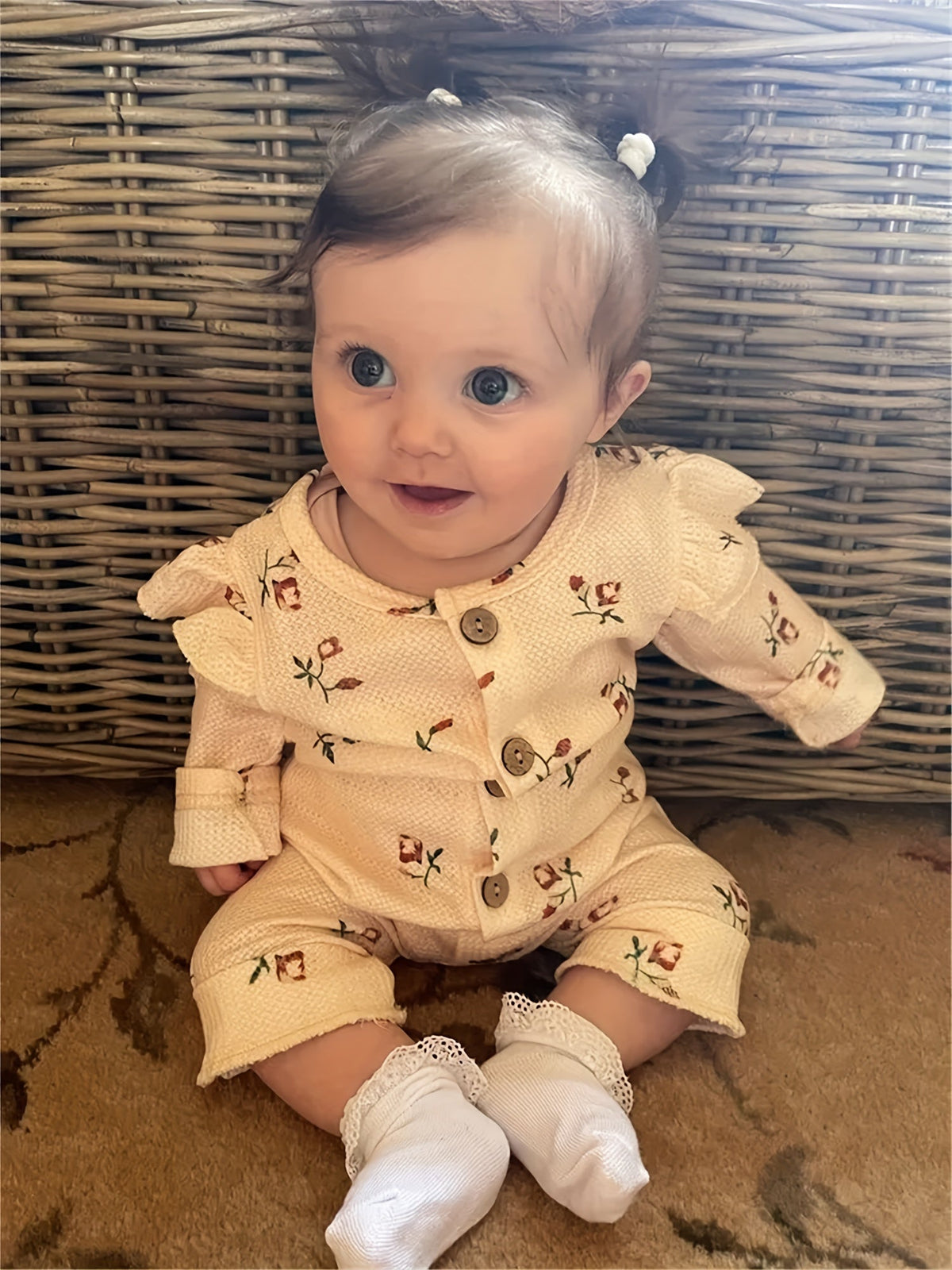Baby Girls Outfit Set - Floral Ruffle Waffle Knit – view 13