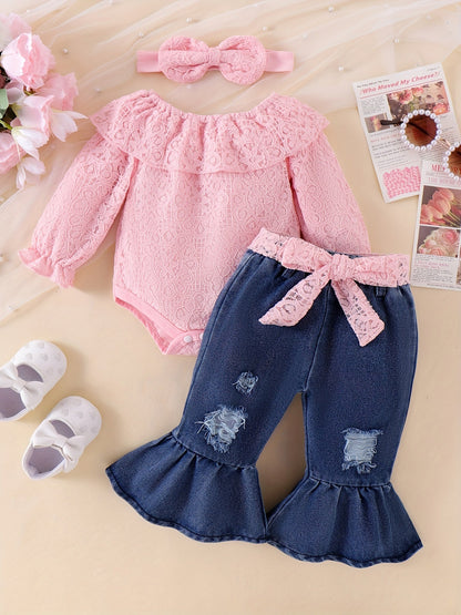 Baby Girls Outfit Set - Lace – Apricot option – view 4
