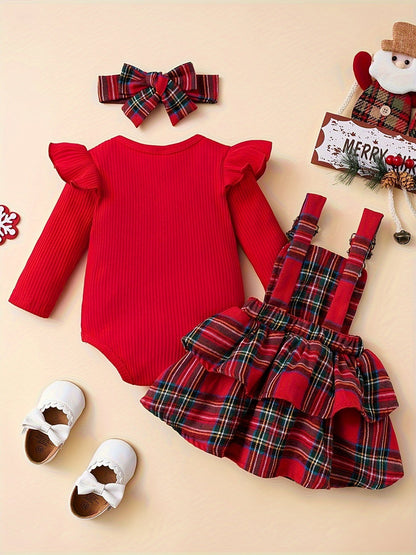 Baby Girls Outfit Set - Long Sleeve – Red / Dark Green – view 3