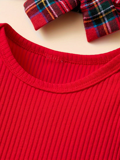 Baby Girls Outfit Set - Long Sleeve – Red / Dark Green – view 7