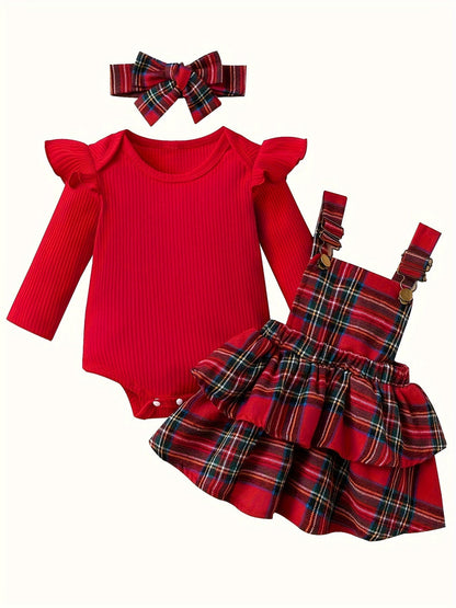 Baby Girls Outfit Set - Long Sleeve – Red / Dark Green – view 10