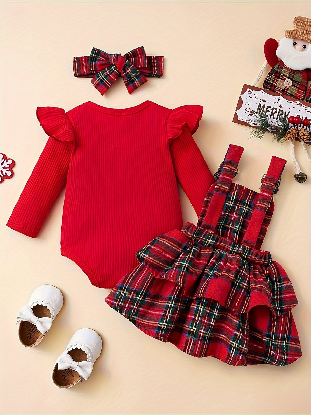 Baby Girls Outfit Set - Long Sleeve – Red / Dark Green – view 11