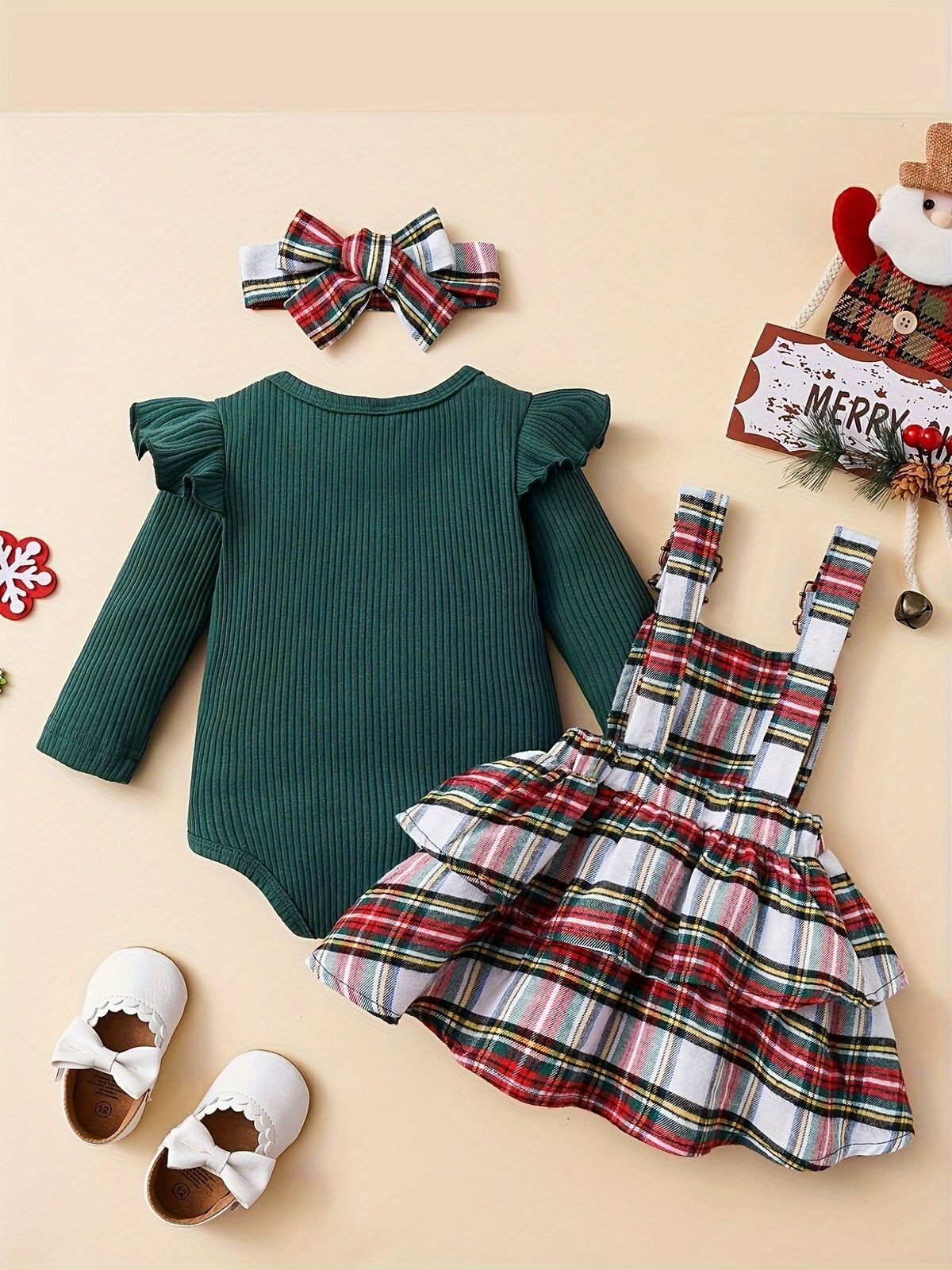 Baby Girls Outfit Set - Long Sleeve – Red / Dark Green – view 16