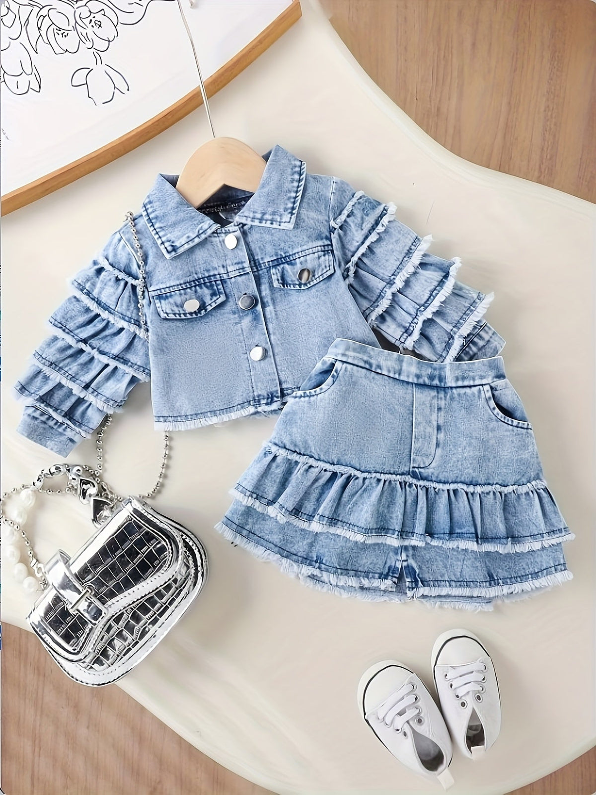 Baby Girls' Ruffle Denim Jacket & Skort Set - 2-Piece – view 7