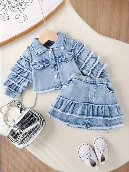 Baby Girls' Ruffle Denim Jacket & Skort Set - 2-Piece – view 7