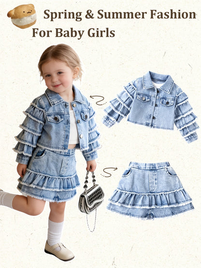 Baby Girls' Ruffle Denim Jacket & Skort Set - 2-Piece – view 10