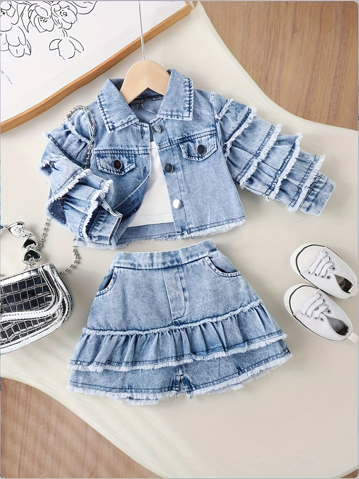Baby Girls' Ruffle Denim Jacket & Skort Set - 2-Piece – view 19