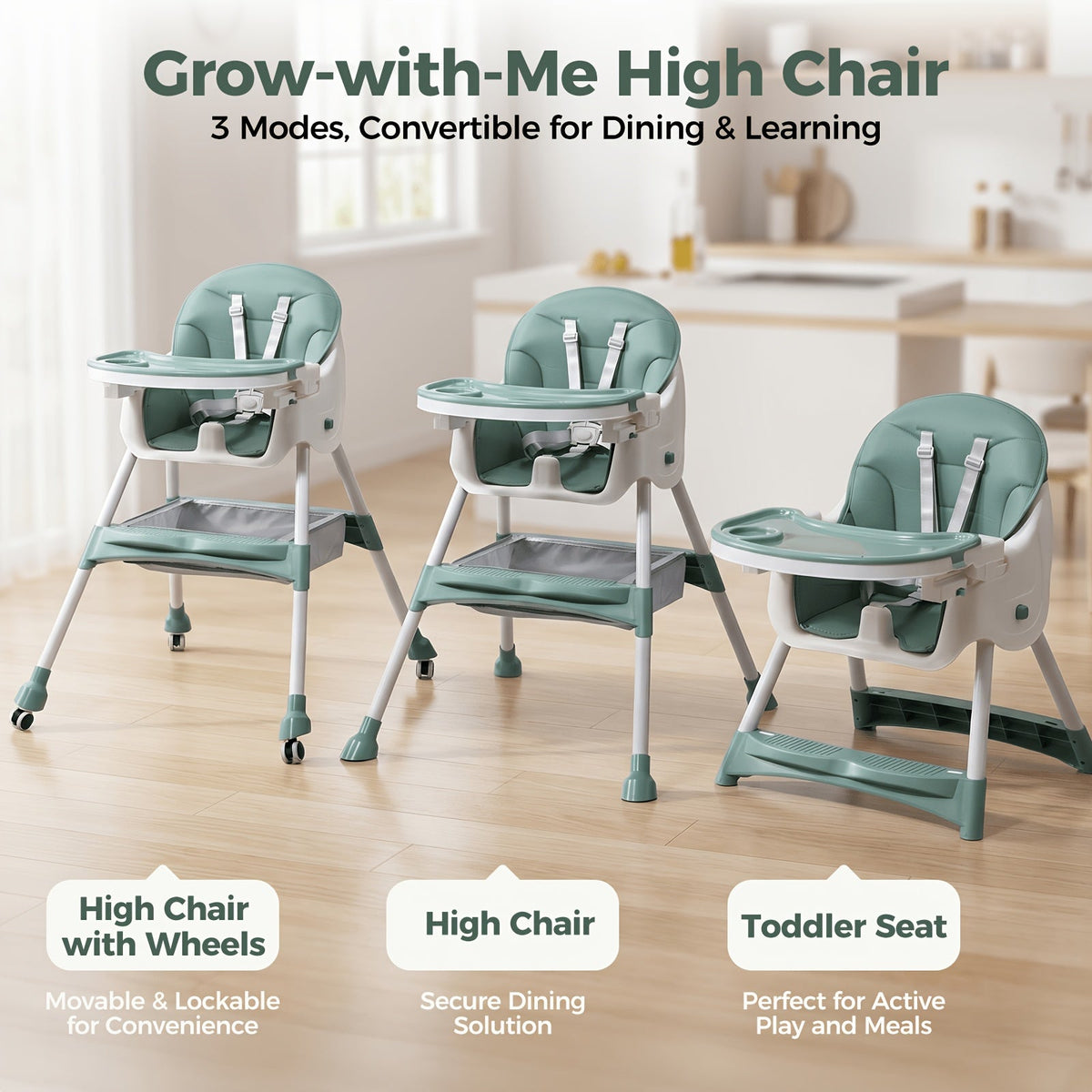 Baby High Chair - Foldable Adjustable 6-in-1 Height – view 5