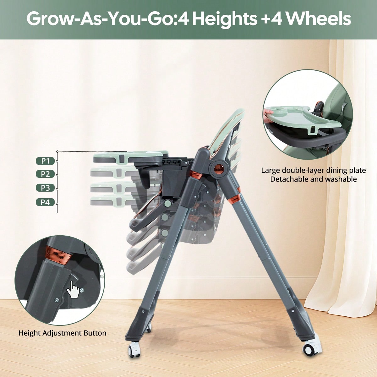 Baby High Chair - Foldable Adjustable Cochildor 3-in-1 – view 6