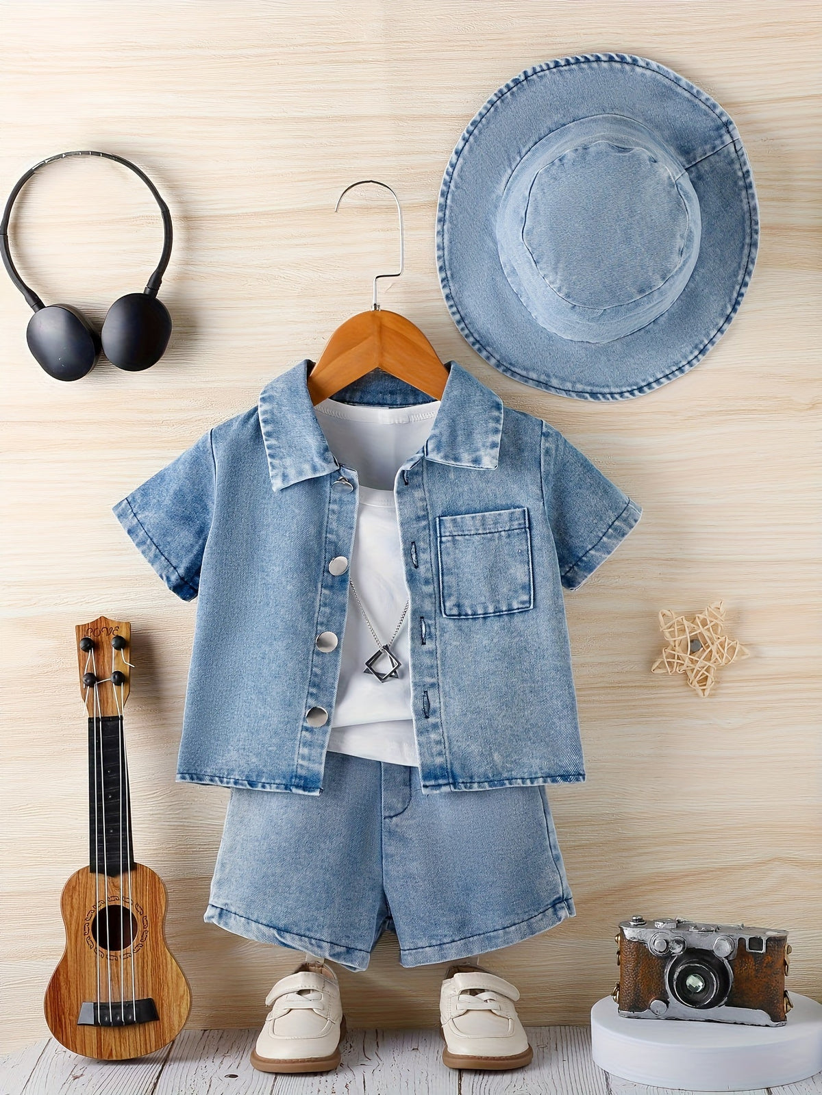 Baby Outfit Set - Denim-Look Short Sleeve – Blue option – main product image