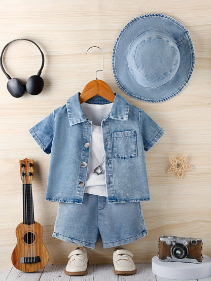 Baby Outfit Set - Denim-Look Short Sleeve – Blue option – main product image
