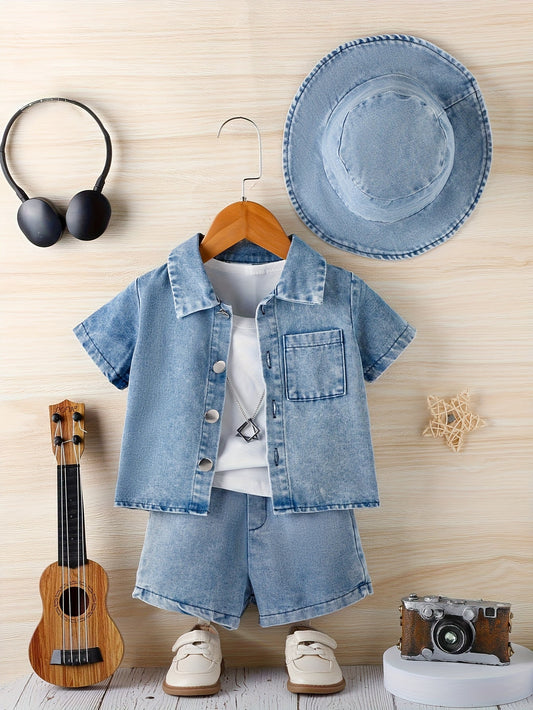 Baby Outfit Set - Denim-Look Short Sleeve – Blue option – main product image