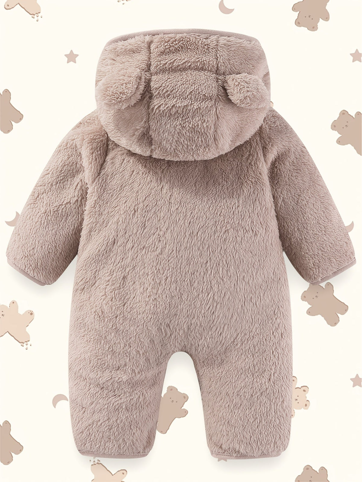 Baby Zip Romper - Warm Hooded One-Piece – Dark Brown – view 3