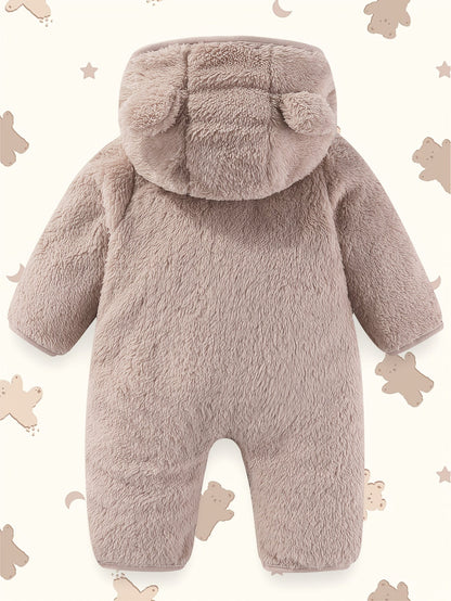 Baby Zip Romper - Warm Hooded One-Piece – Dark Brown – view 3