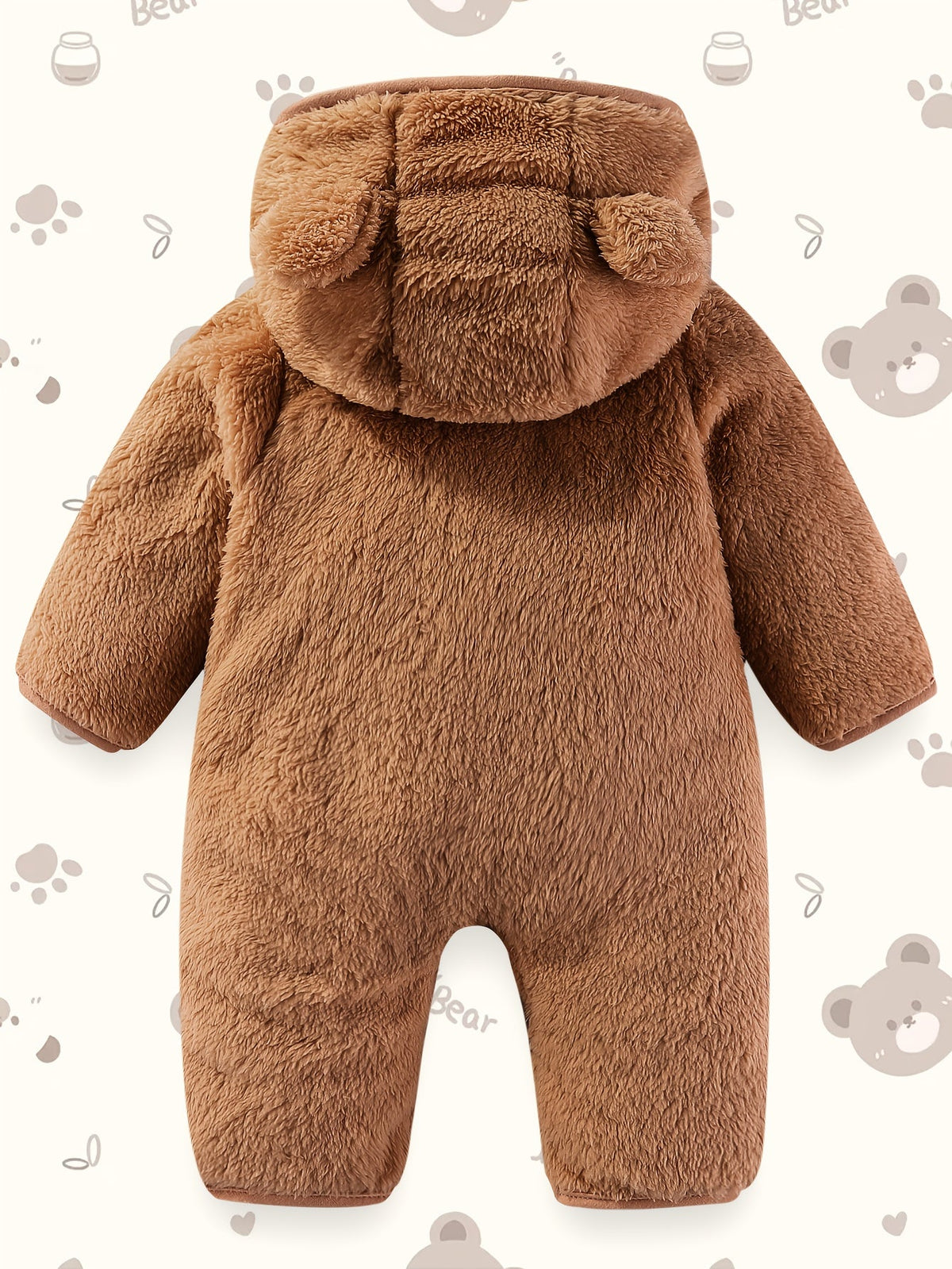 Baby Zip Romper - Warm Hooded One-Piece – Dark Brown – view 4