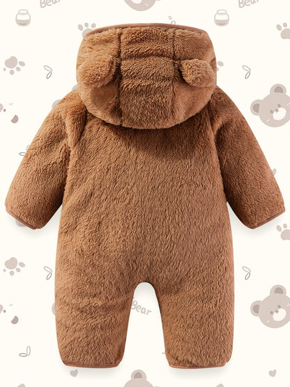 Baby Zip Romper - Warm Hooded One-Piece – Dark Brown – view 4