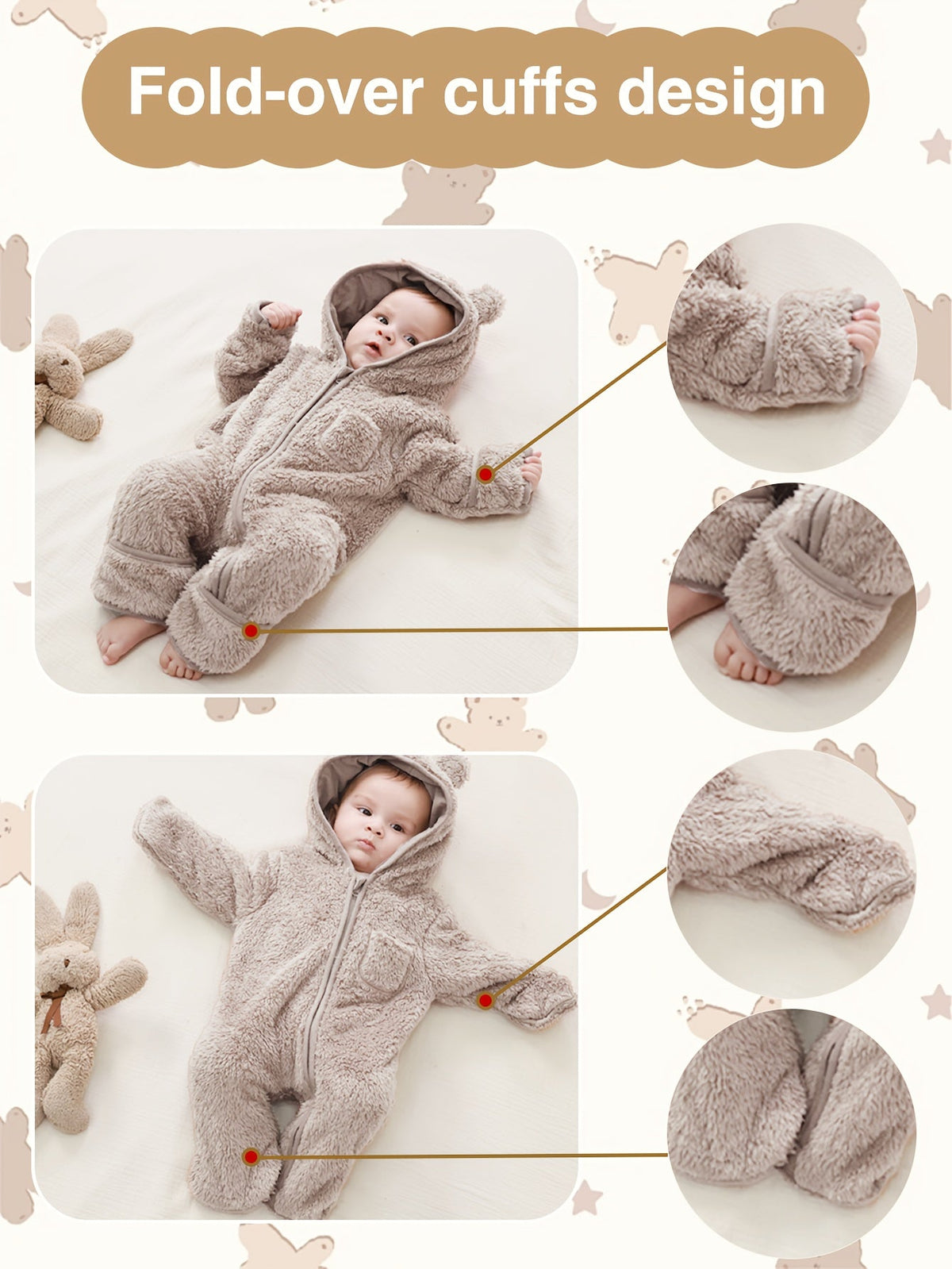 Baby Zip Romper - Warm Hooded One-Piece – Dark Brown – view 5