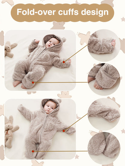 Baby Zip Romper - Warm Hooded One-Piece – Dark Brown – view 5