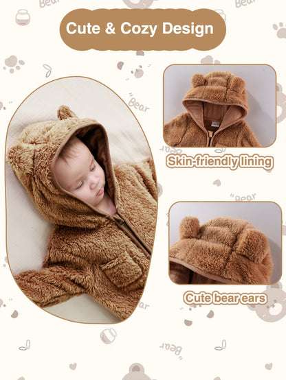Baby Zip Romper - Warm Hooded One-Piece – Dark Brown – view 7