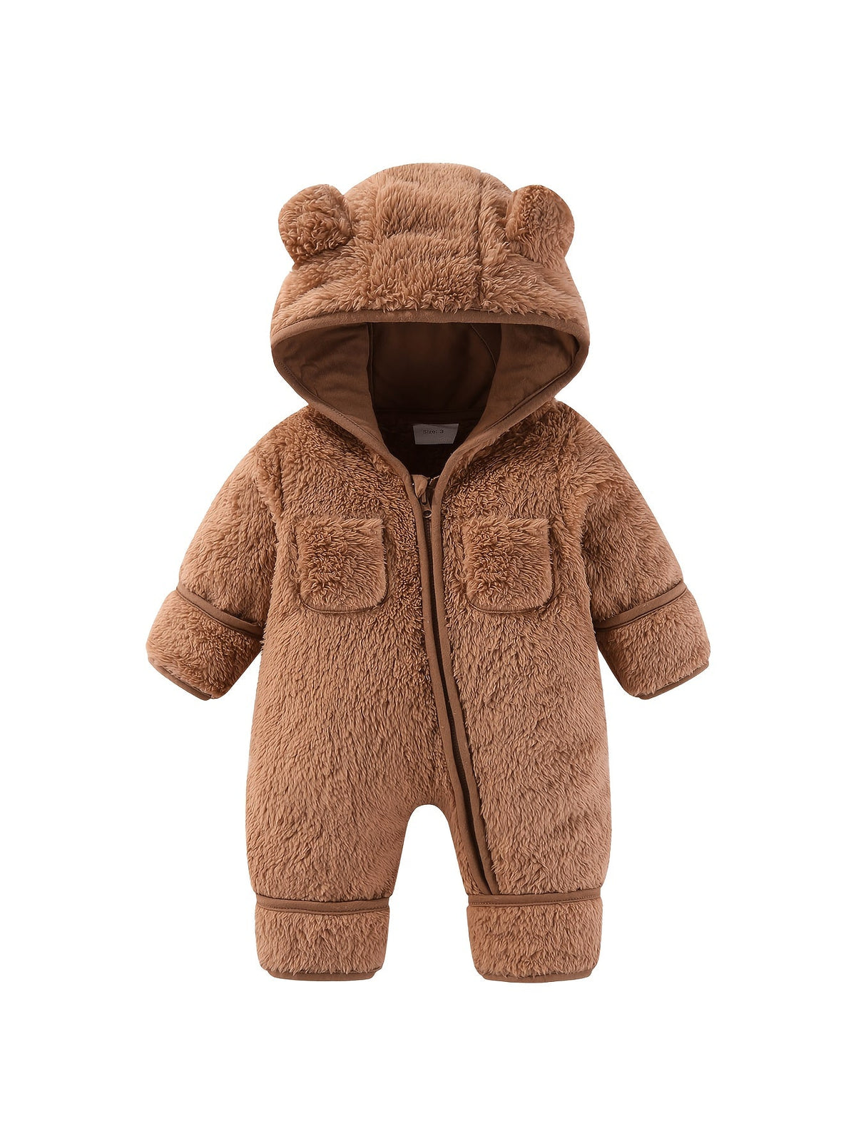 Baby Zip Romper - Warm Hooded One-Piece – Dark Brown – view 9