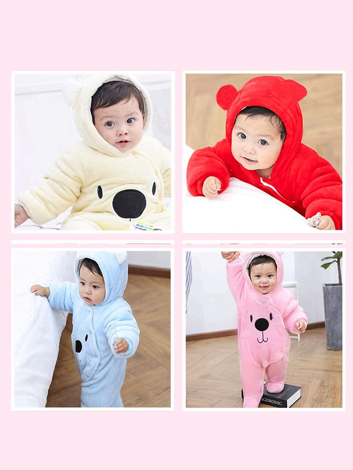 Baby Zip Romper - Warm Hooded One-Piece – Pink – view 6