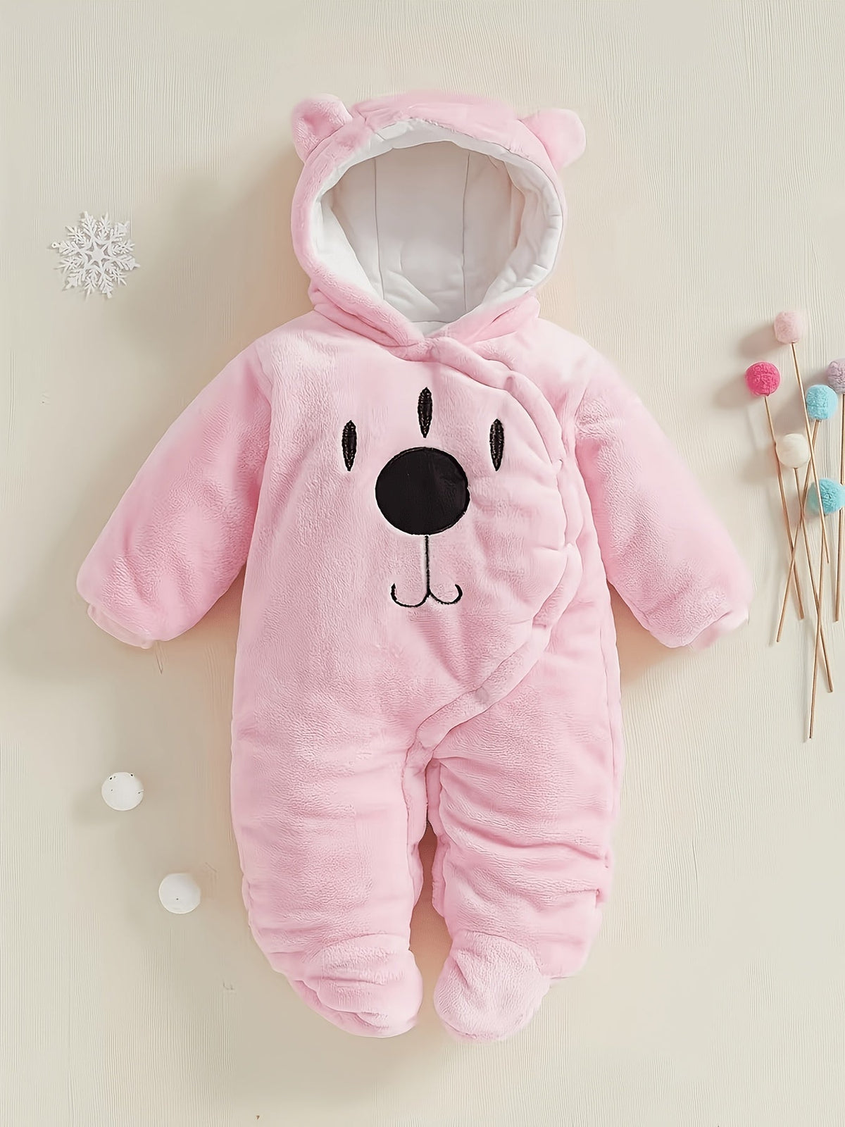 Baby Zip Romper - Warm Hooded One-Piece – Pink – view 7