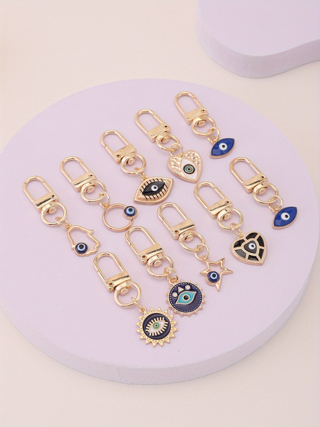 10pcs Evil Eye Keychain Amulet Fashion Cute Key Ring Purse Bag Backpack Car Key Charm Earbud Case Accessory Women Gift