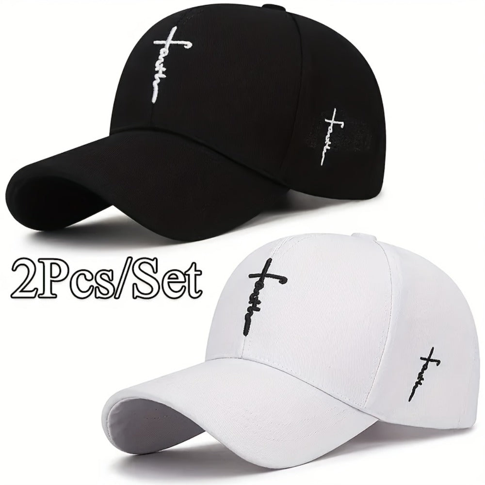 Baseball Cap - 2Pcs Set Cross Stitch Embroidered Dad Hat Adjustable Unisex Sun Protection - main product view