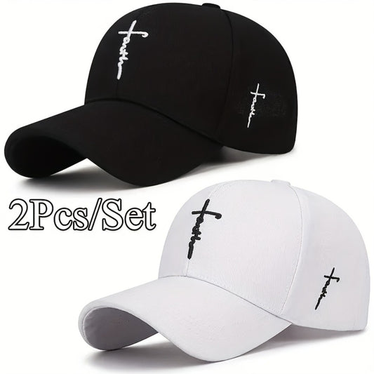 Baseball Cap - 2Pcs Set Cross Stitch Embroidered Dad Hat Adjustable Unisex Sun Protection - main product view