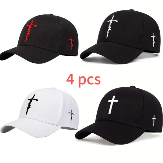 Baseball Cap - 4pcs Set Cross Embroidery Dad Hat Adjustable Lightweight Unisex Casual - main product view