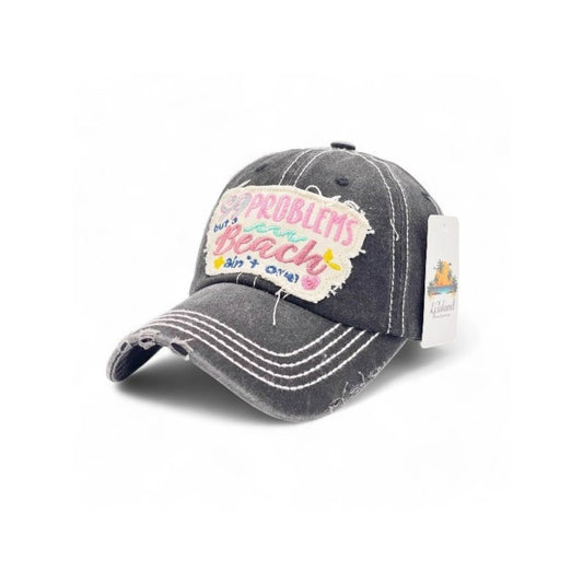 Baseball Cap - "99 Problems But Beach Ain't One" Embroidered Vintage Distressed Hat - main product view
