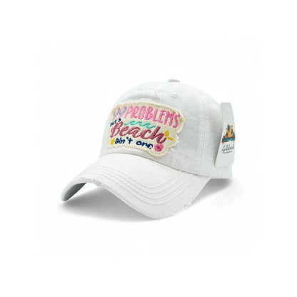 Baseball Cap - "99 Problems But Beach Ain't One" Embroidered Vintage Distressed Hat - product detail view 4