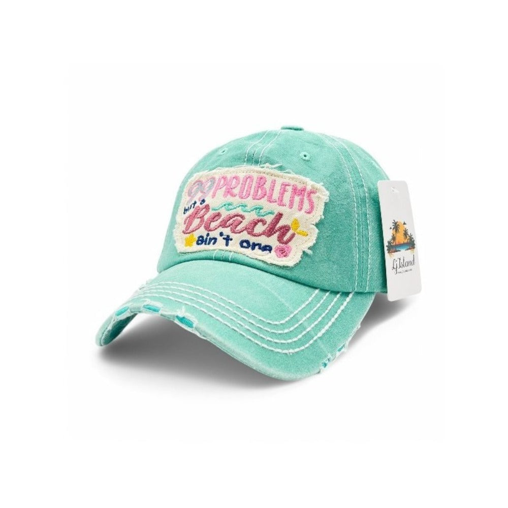 Baseball Cap - "99 Problems But Beach Ain't One" Embroidered Vintage Distressed Hat - product detail view 7
