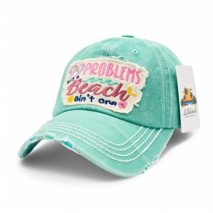 Baseball Cap - "99 Problems But Beach Ain't One" Embroidered Vintage Distressed Hat - product detail view 10