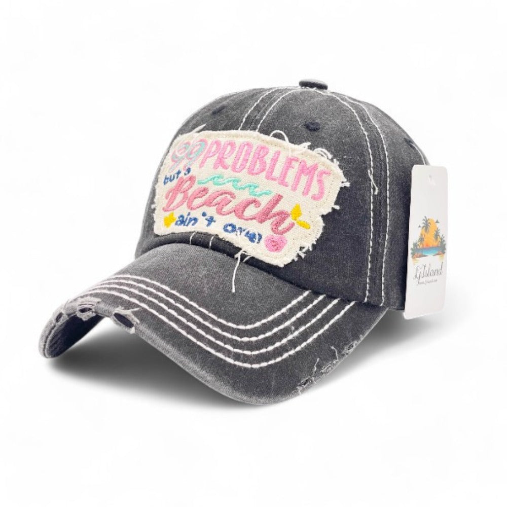 Baseball Cap - "99 Problems But Beach Ain't One" Embroidered Vintage Distressed Hat - product detail view 12