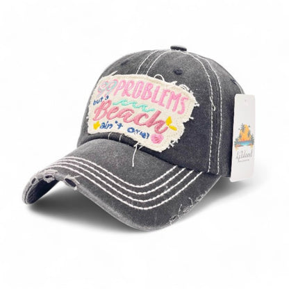 Baseball Cap - "99 Problems But Beach Ain't One" Embroidered Vintage Distressed Hat - product detail view 12