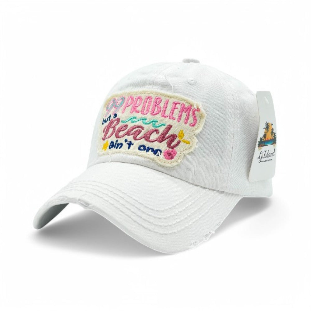 Baseball Cap - "99 Problems But Beach Ain't One" Embroidered Vintage Distressed Hat - product detail view 13