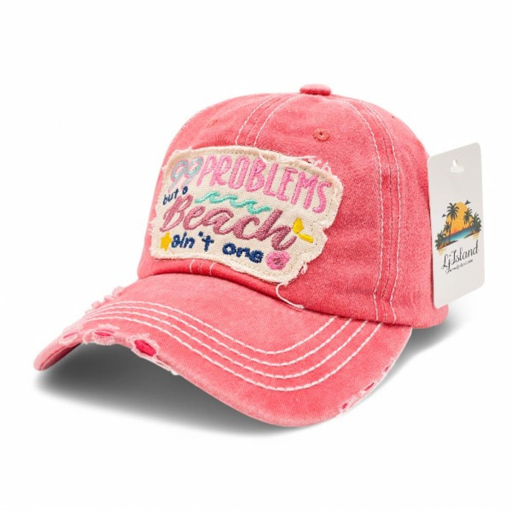 Baseball Cap - "99 Problems But Beach Ain't One" Embroidered Vintage Distressed Hat - product detail view 15