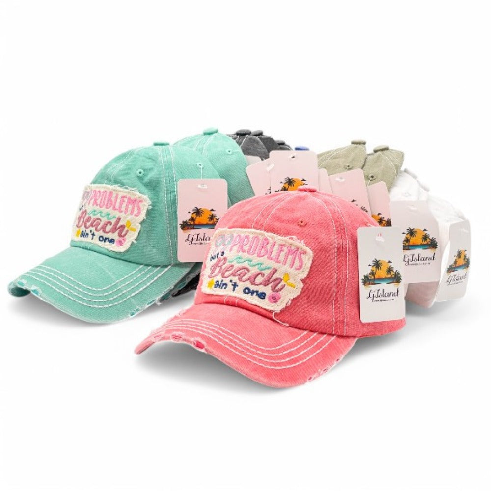 Baseball Cap - "99 Problems But Beach Ain't One" Embroidered Vintage Distressed Hat - product detail view 17