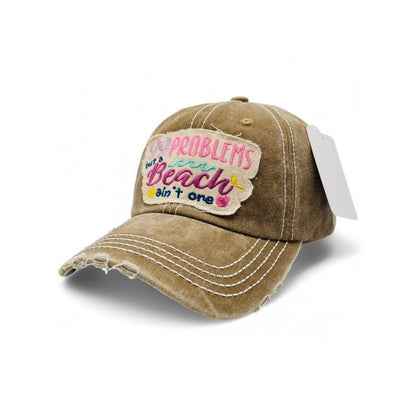 Baseball Cap - "99 Problems But Beach Ain't One" Embroidered Vintage Distressed Hat - product detail view 21