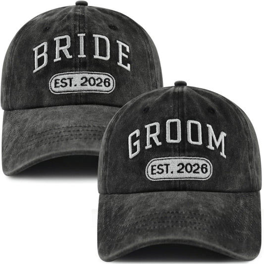 Baseball Cap - Bride and Groom Est 2026 Set 2pcs Couple Hats 3D Embroidery Adjustable - main product view