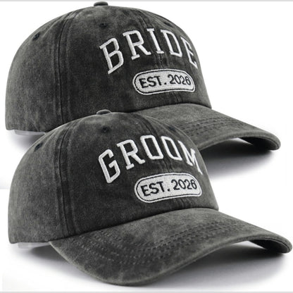 Baseball Cap - Bride and Groom Est 2026 Set 2pcs Couple Hats 3D Embroidery Adjustable - product detail view 4