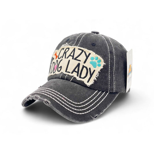 Baseball Cap - "Crazy Dog Lady" Embroidered Vintage Distressed Hat - 100% Cotton UV - main product view
