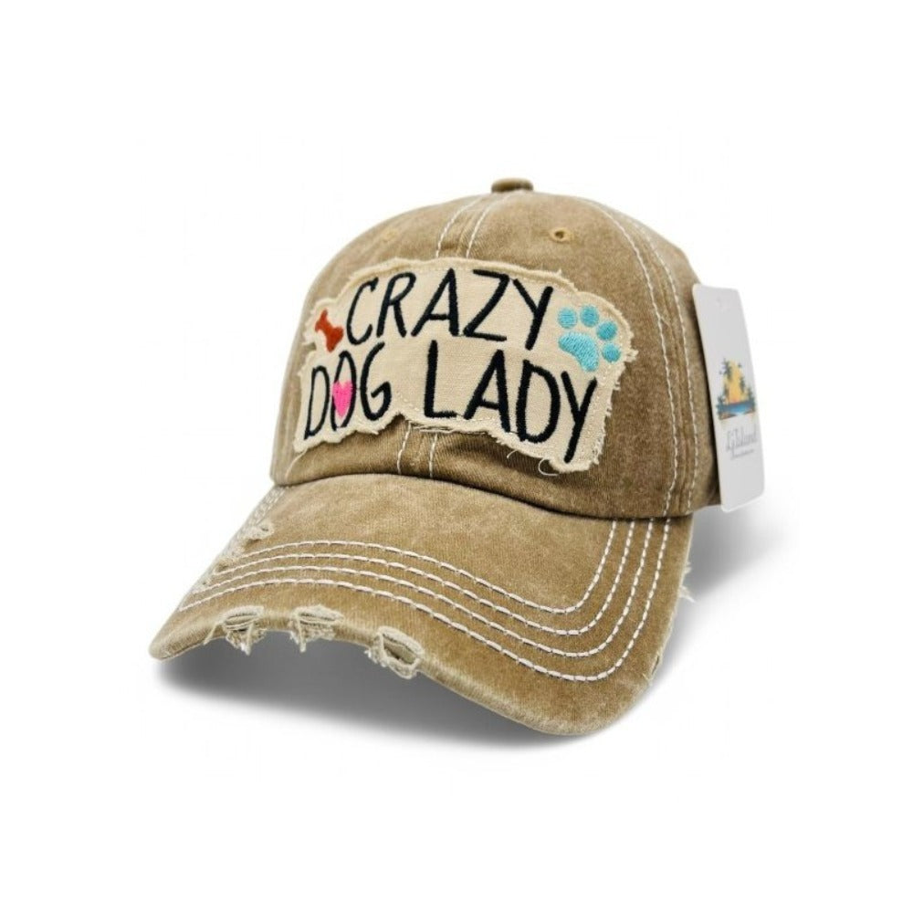 Baseball Cap - "Crazy Dog Lady" Embroidered Vintage Distressed Hat - 100% Cotton UV - product detail view 3