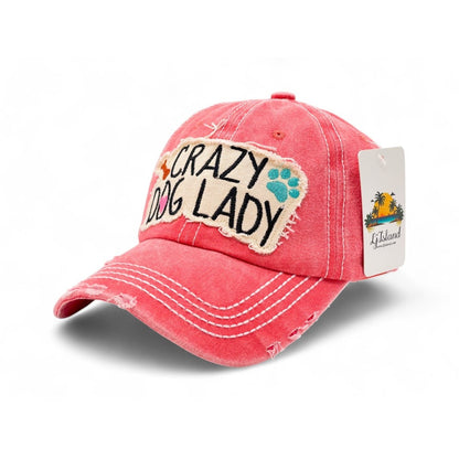 Baseball Cap - "Crazy Dog Lady" Embroidered Vintage Distressed Hat - 100% Cotton UV - product detail view 5