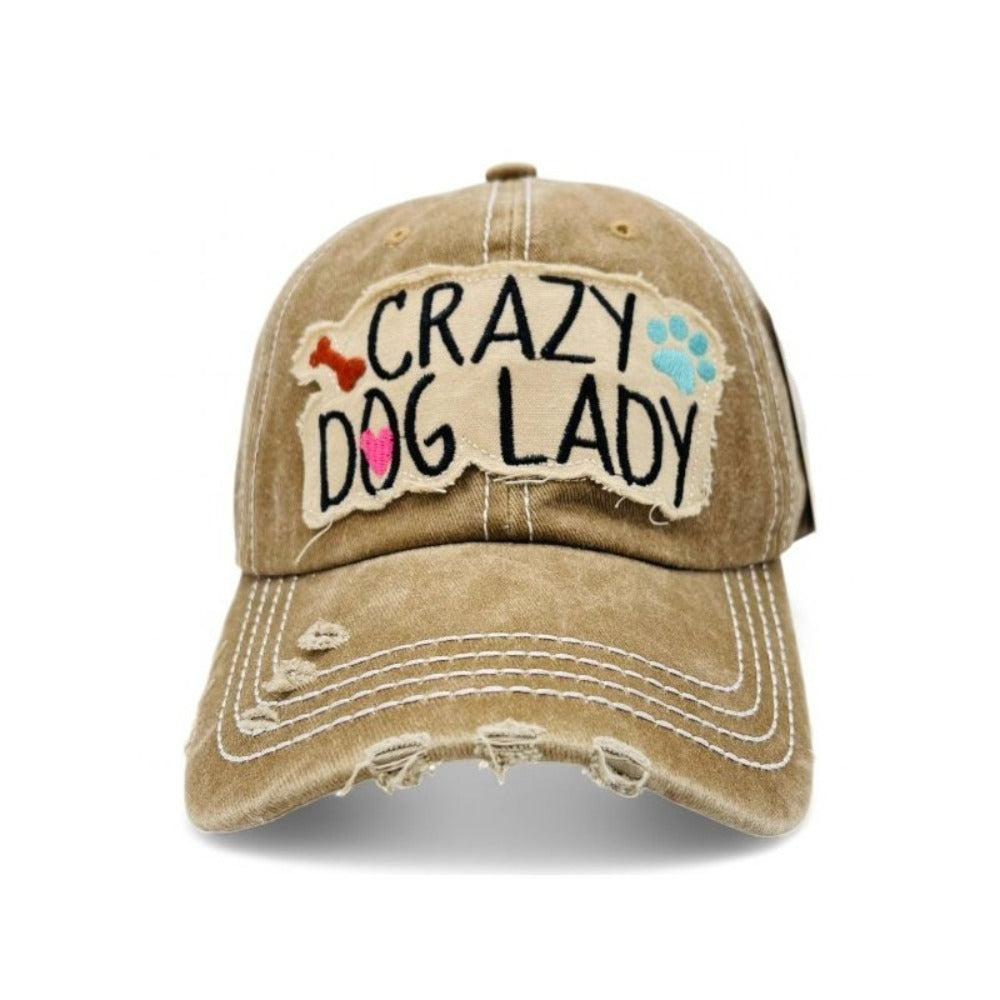 Baseball Cap - "Crazy Dog Lady" Embroidered Vintage Distressed Hat - 100% Cotton UV - product detail view 6