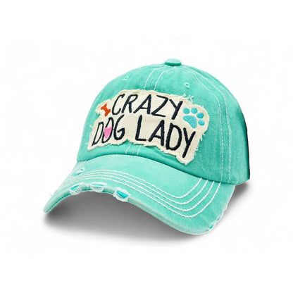 Baseball Cap - "Crazy Dog Lady" Embroidered Vintage Distressed Hat - 100% Cotton UV - product detail view 9